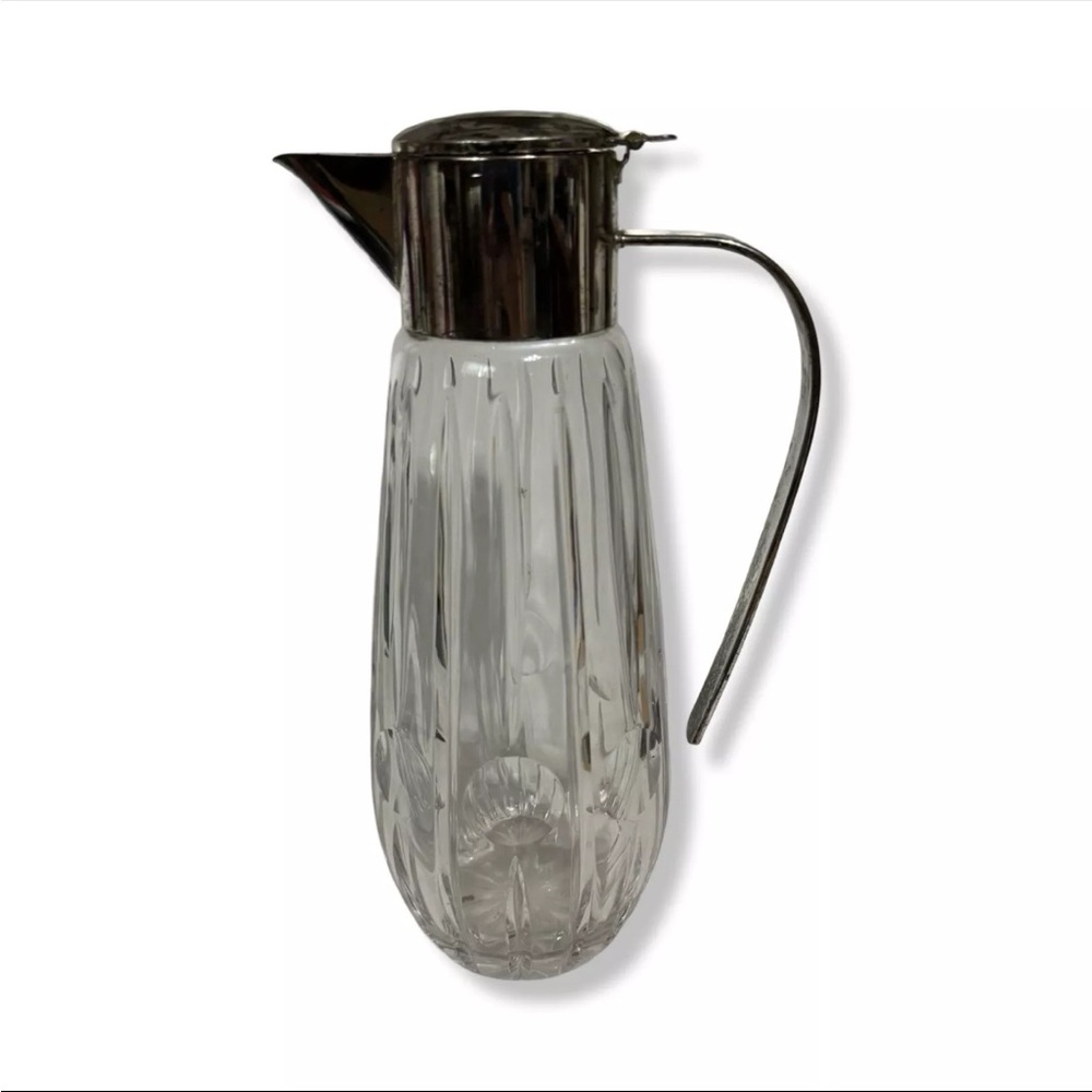 Antique German‎ Mussbach Silver Plate Crystal Claret Jug 10” Vintage Barware